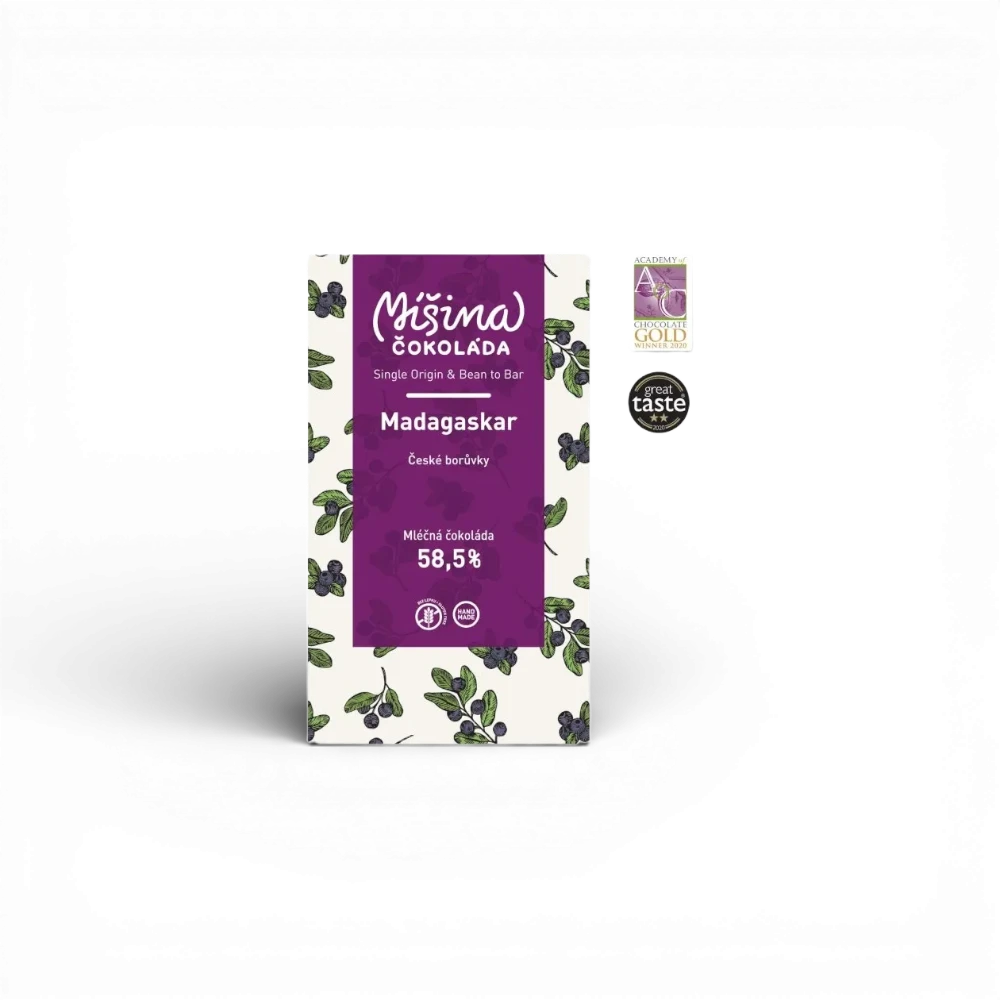 [185] Míšina čokoláda - Mléčná čokoláda 58,5% Madagaskar s českými borůvkami 50g