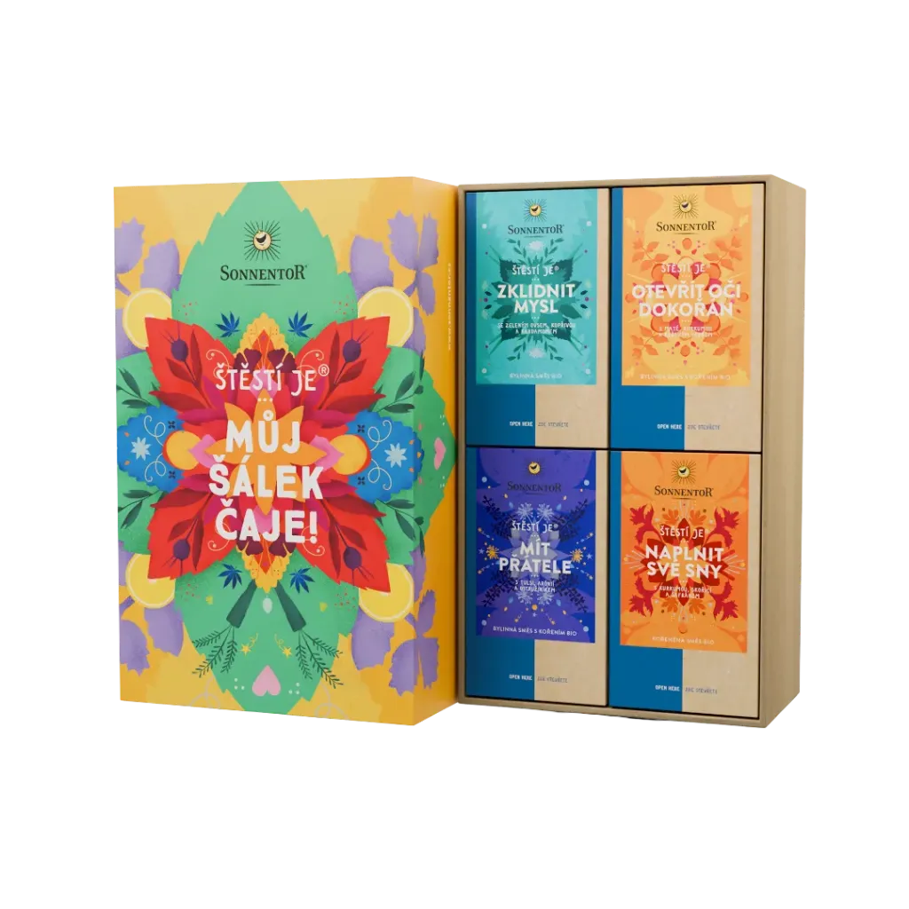 [33220] Sonnentor - Dárková kazeta čajová Štěstí je můj šálek čaje 118,8g