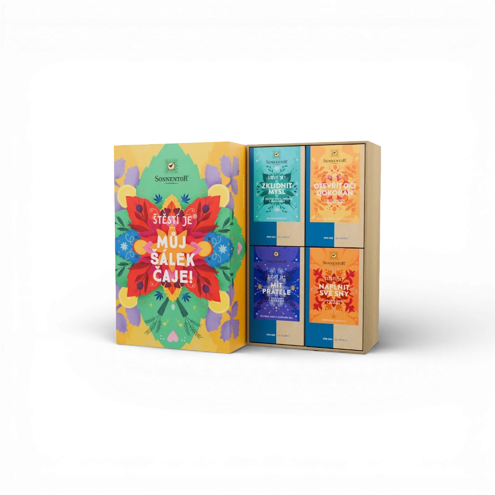 [33220] Sonnentor - Dárková kazeta čajová Štěstí je můj šálek čaje 118,8g