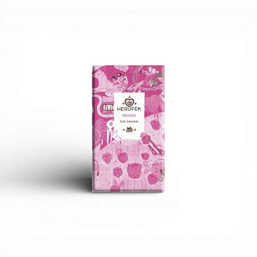 [58] Herůfek - Čokoláda bílá Malina 48% Bio 50g