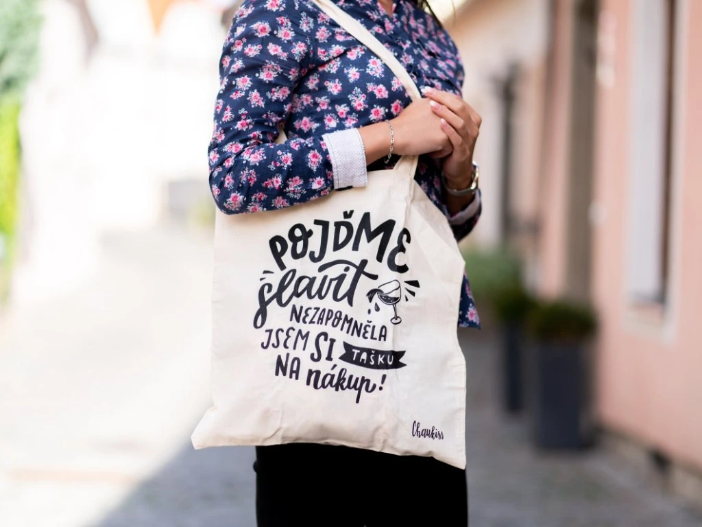 [TB9] Chaukiss - Plátěná taška - Pojďme slavit nezapomněla jsem si tašku na nákup