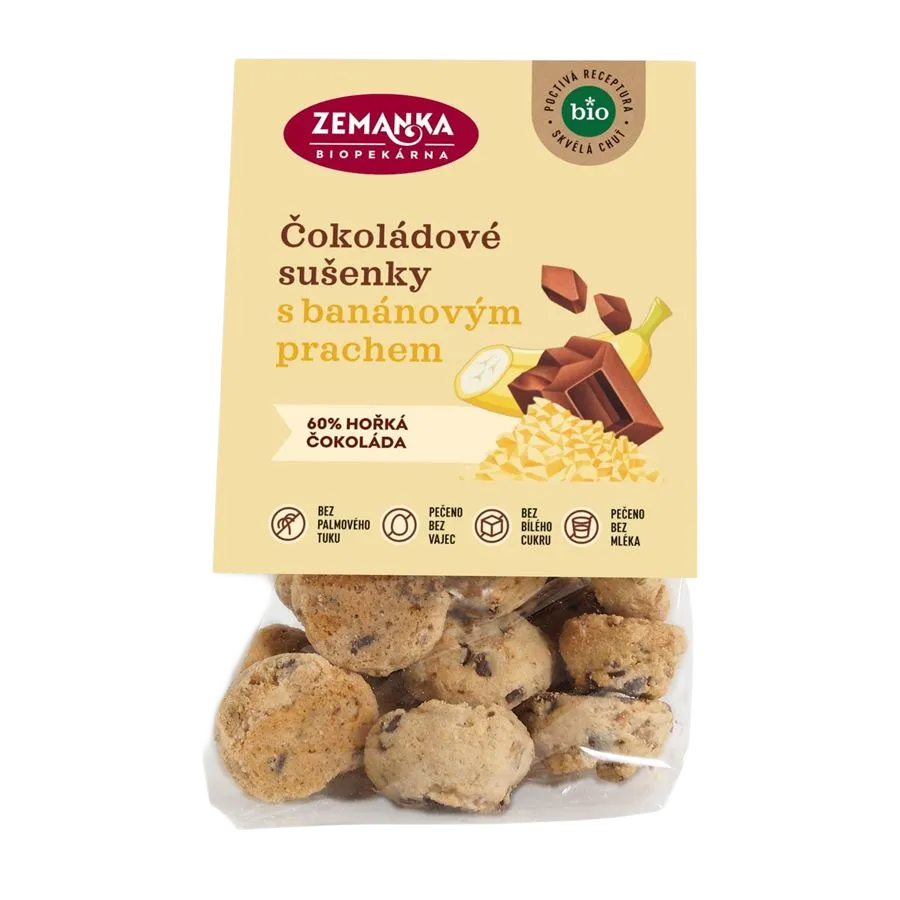 [SUS50] Zemanka Biopekárna - BIO sušenky s čokoládou a banánovým prachem 100g