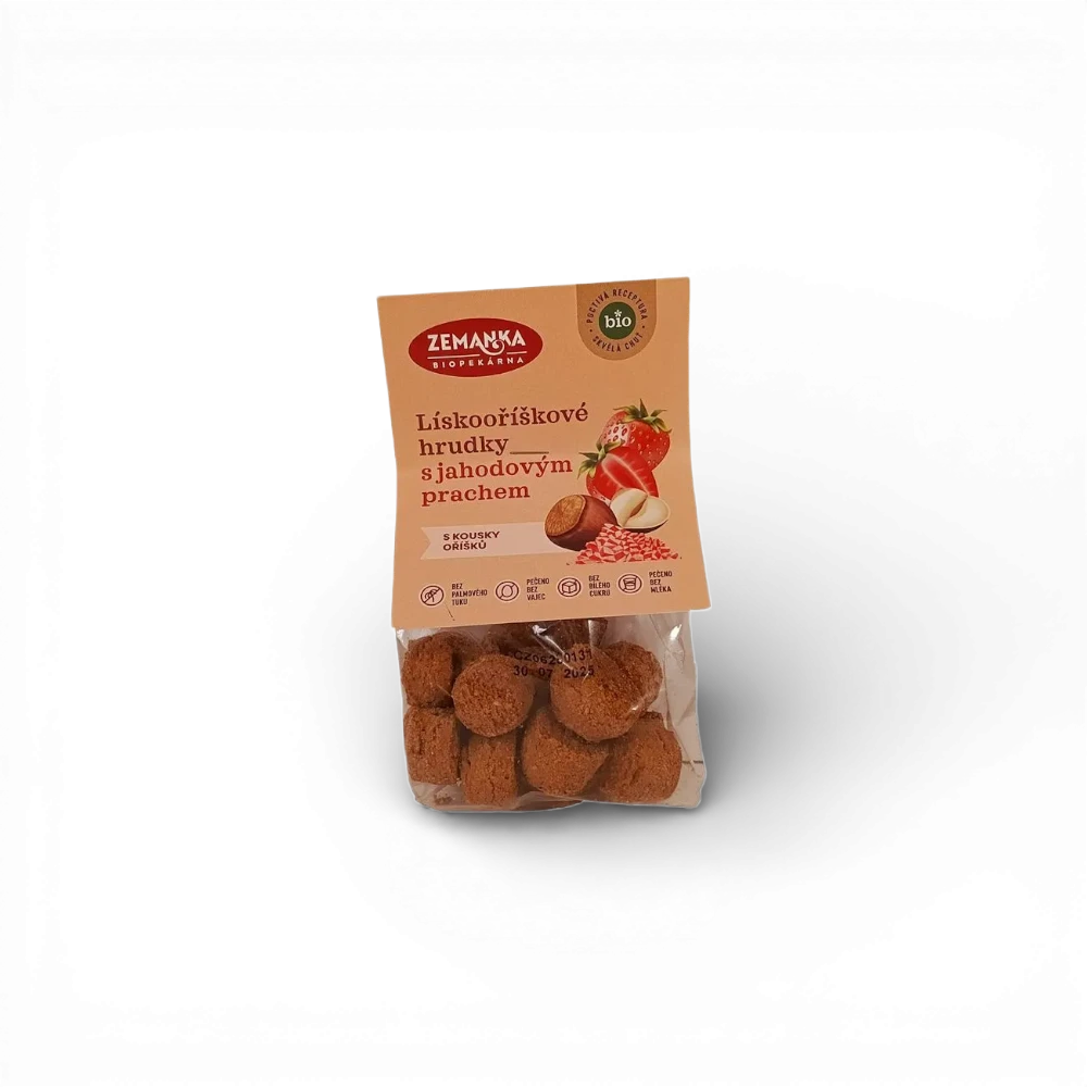[SUS49] Zemanka Biopekárna - BIO lískooříškové hrudky s jahodovým prachem 100g